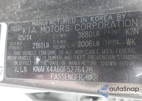 2015 Kia Forte Lx from USA, damaged, VIN KNAFX4A60F5276476